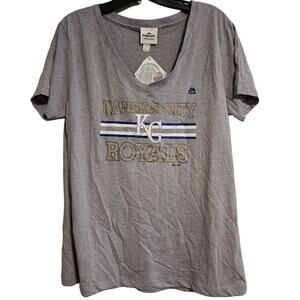 XXL Majestic Grey Kansas City Royals vneck short sleeve women's tshirt